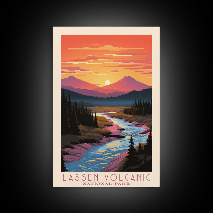 Lassen Volcanic National Park California Travel Art, National Park Print, Minimalist Travel Art, Midcentury Modern Style Landscape Painting