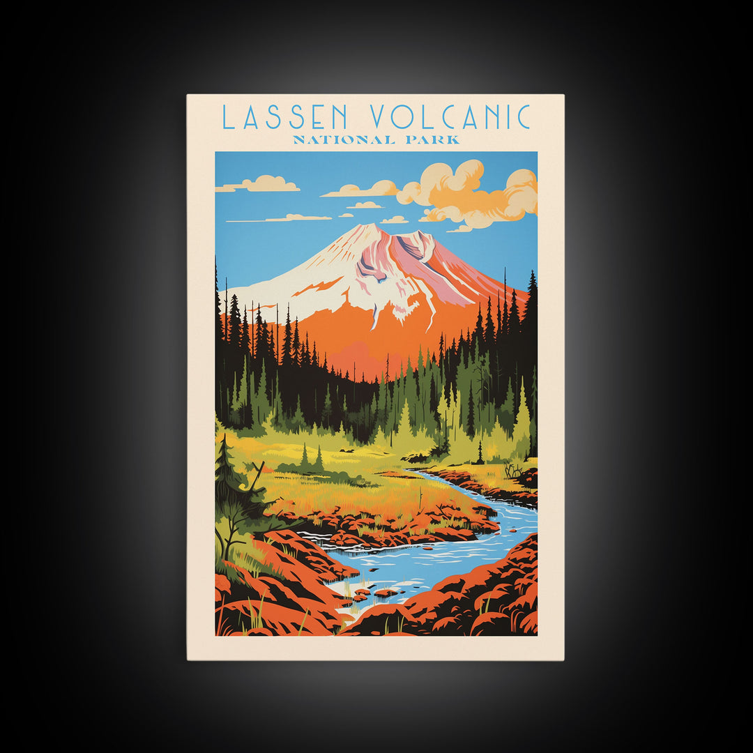Lassen Volcanic National Park Alaska Travel Art, National Park Print, Minimalist Travel Art, Midcentury Modern Style Landscape Painting