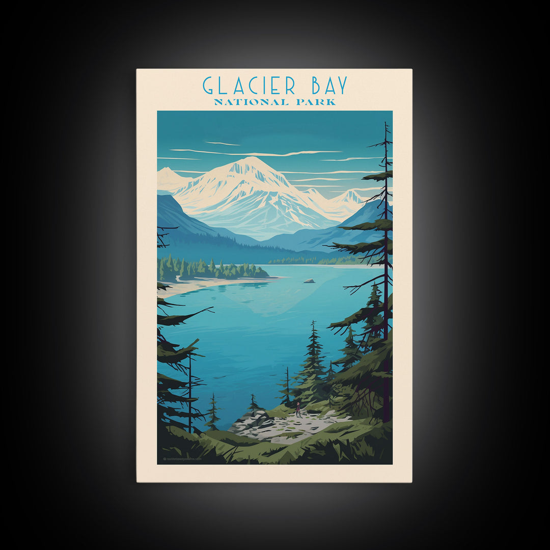 Glacier Bay National Park Alaska Travel Art, National Park Print, Minimalist Travel Art, Midcentury Modern Style Landscape Painting