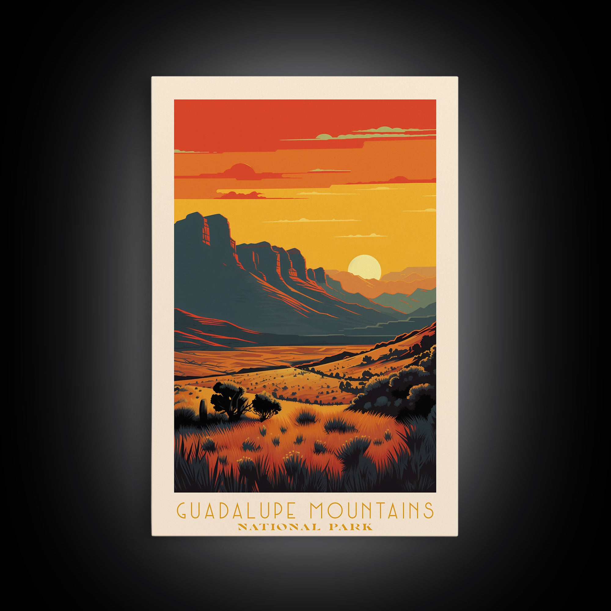 Guadalupe Mountains National Park Texas Travel Art, National Park Print, Minimalist Travel Art, Midcentury Modern Style Landscape Painting