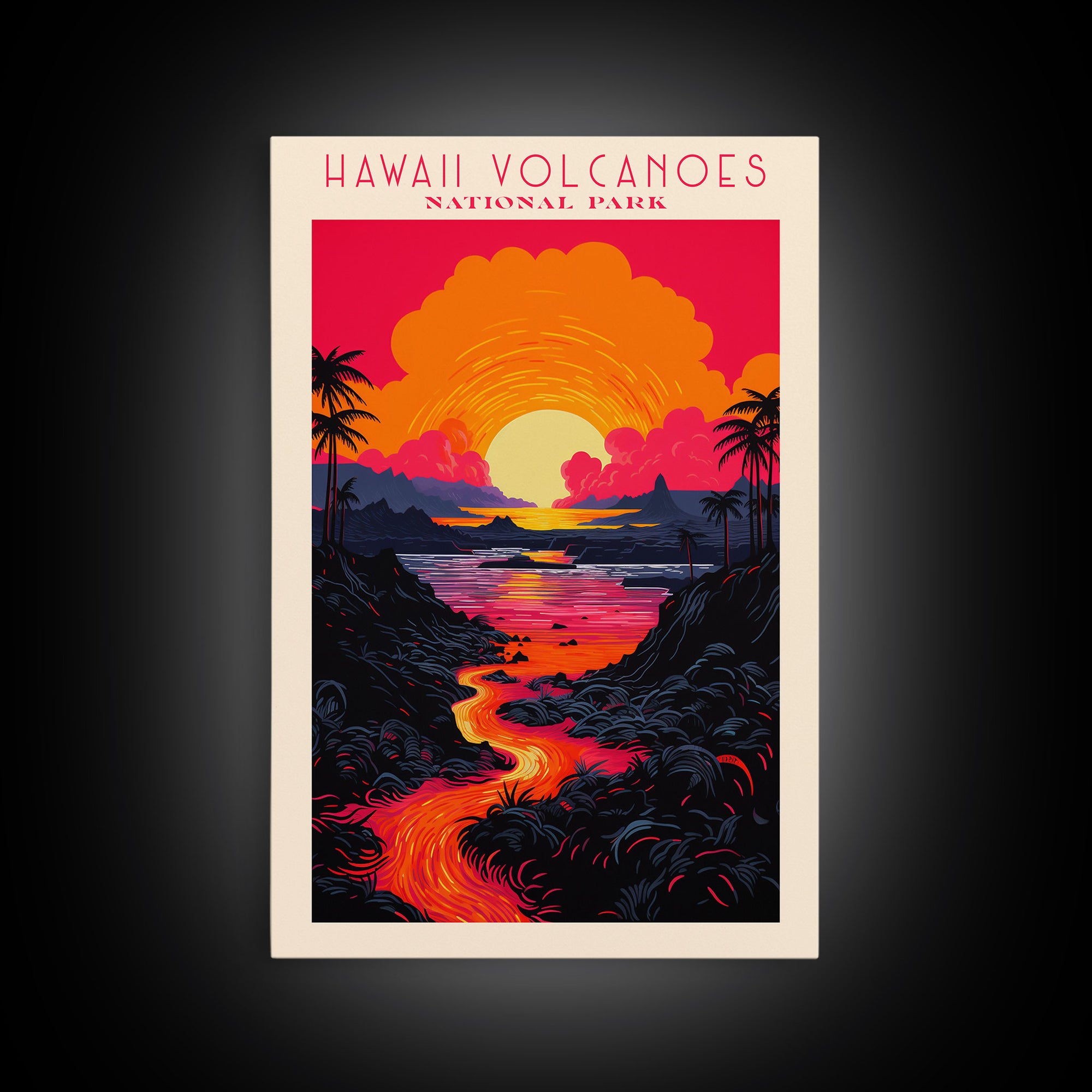 Hawaii Volcanoes National Park Hawaii Travel Art, National Park Print, Minimalist Travel Art, Midcentury Modern Style Landscape Painting