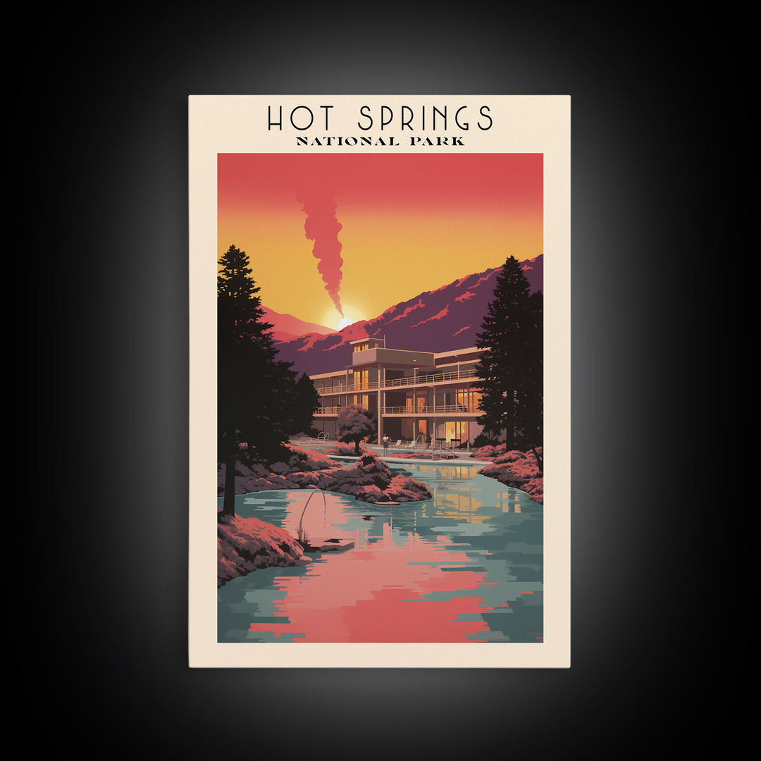 Hot Springs National Park Arkansas Travel Art, National Park Print, Minimalist Travel Art, Midcentury Modern Style Landscape Painting