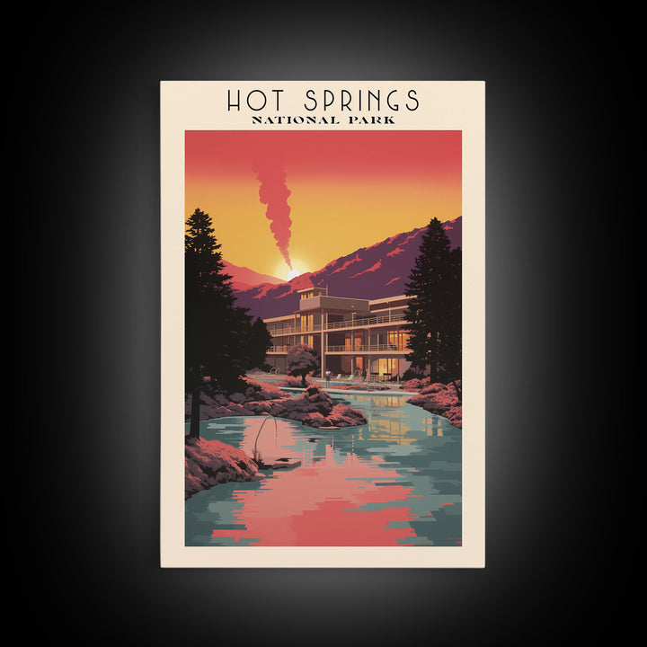 Hot Springs National Park Arkansas Travel Art, National Park Print, Minimalist Travel Art, Midcentury Modern Style Landscape Painting