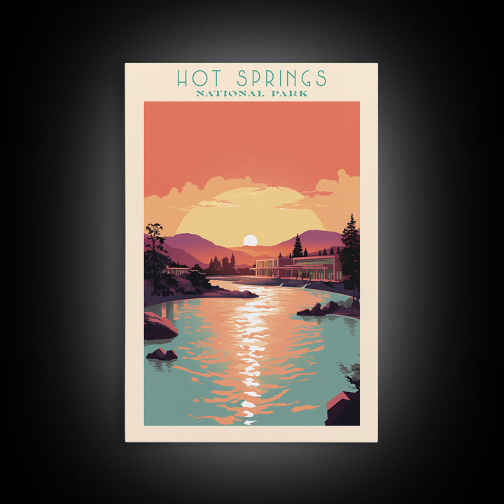 Hot Springs National Park Travel Poster Art, Canvas Print Wall Art, Arkansas Travel Art, Midcentury Modern Travel Decor, Wall Art