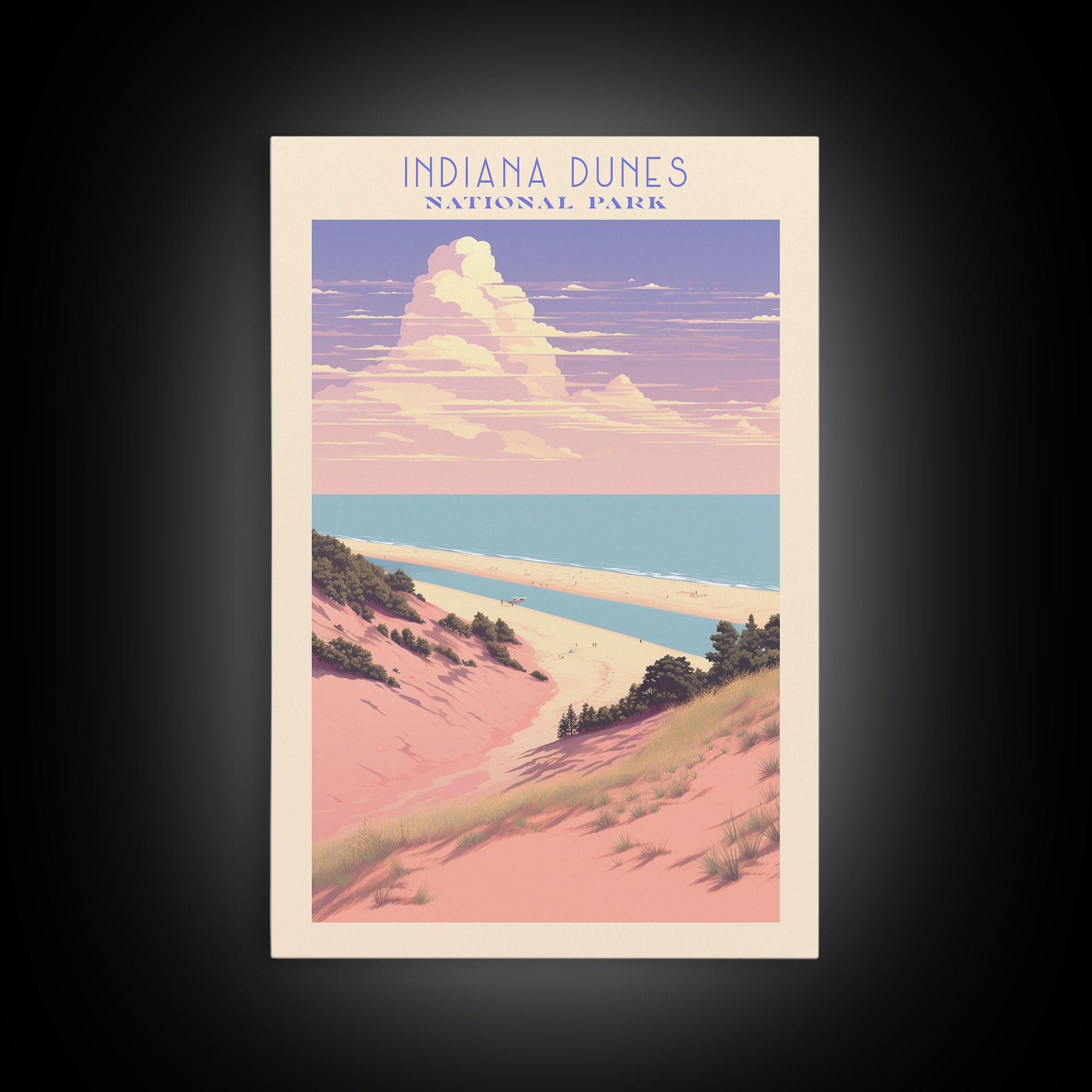 Indiana Dunes National Park Indiana Travel Art, National Park Print, Minimalist Travel Art, Midcentury Modern Style Landscape Painting