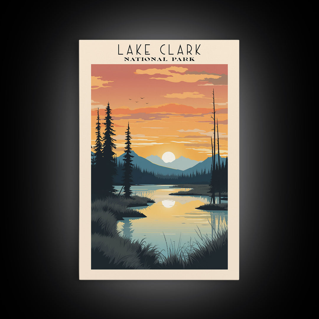 Lake Clark National Park Alaska Travel Art, National Park Print, Minimalist Travel Art, Midcentury Modern Style Landscape Painting