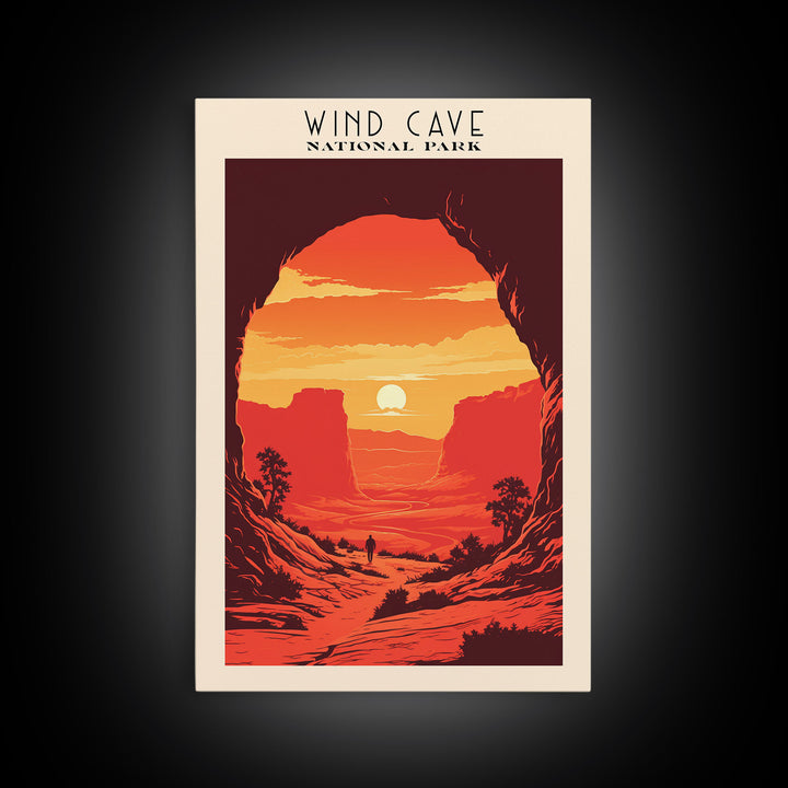 Wind Cave National Park South Dakota Travel Art, National Park Print, Minimalist Travel Art, Midcentury Modern Style Landscape Painting