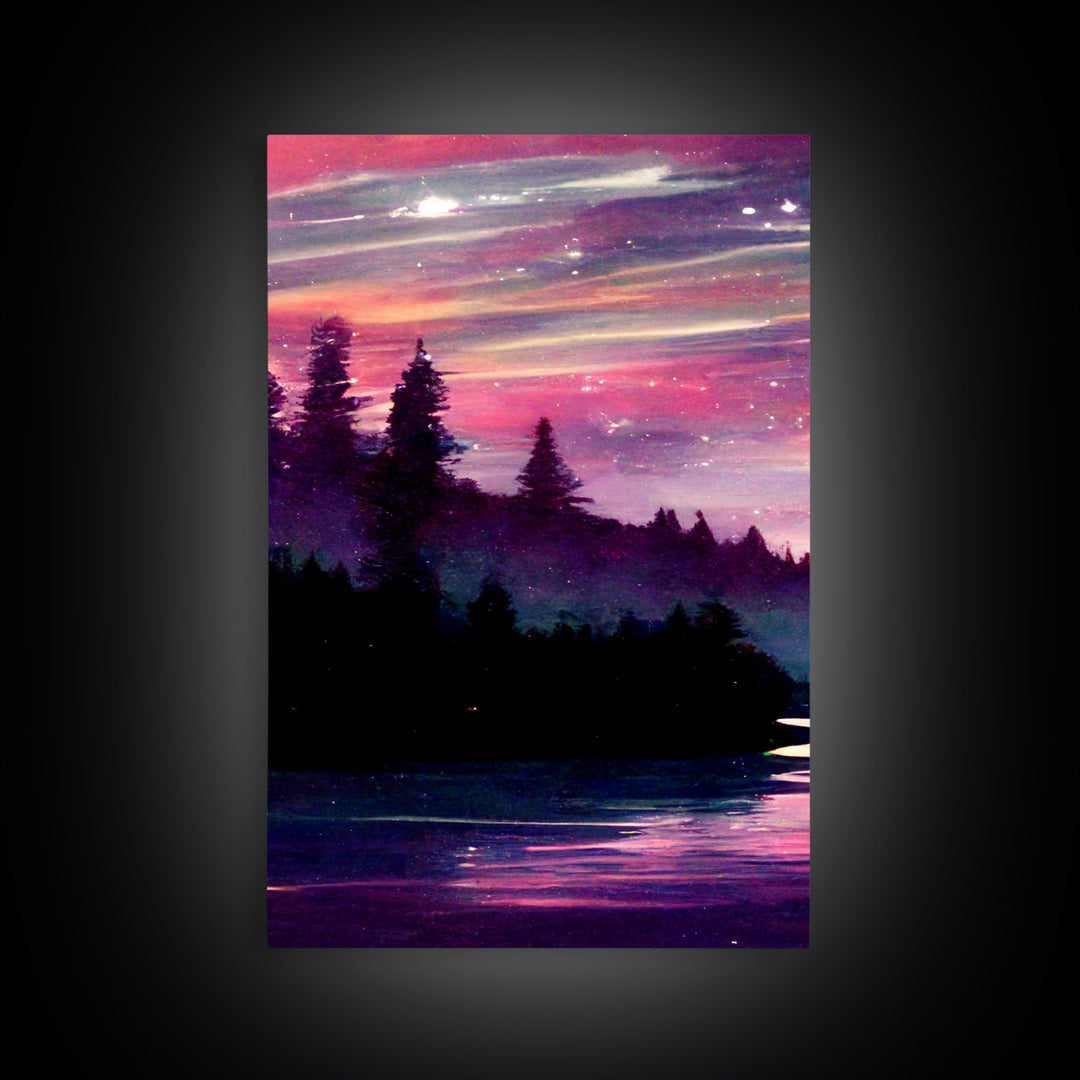 Starry Night Magical Forest Fantasy Landscape, 3 Piece Wall Art, Ready To Hang Canvas Print, Cool Living Room Wall Art Decor
