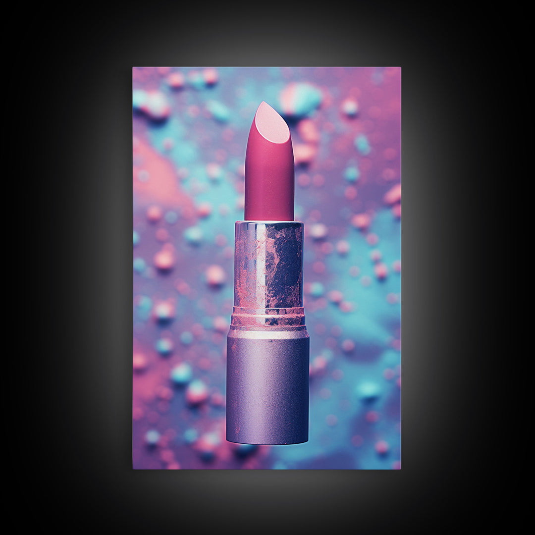 Red Lipstick Wall Art, Framed Canvas Print, Liminal Spaces, Vaporwave Aesthetic Wall Art, Girl Room Decor, Girl's Dorm Room