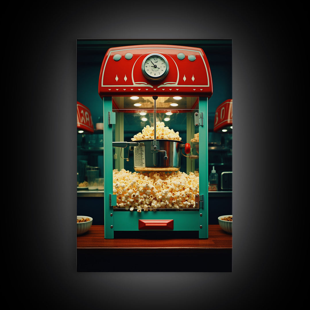 Popcorn Machine, Game Room Wall Art, Movie Wall Art, Canvas Print, Wall Hanging, Portrait Art, New Homeowner Gift, Dining Room Prints