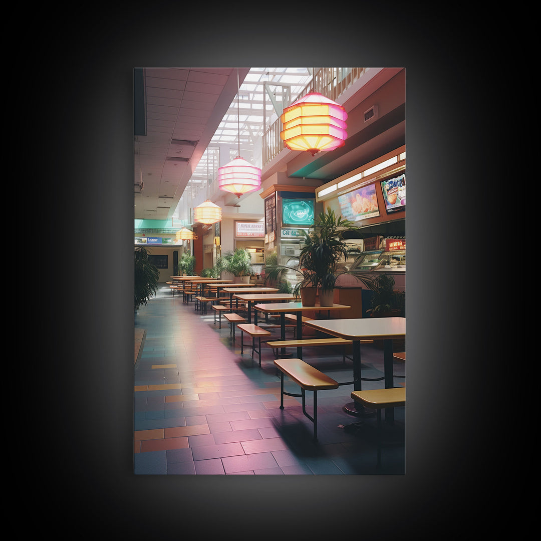 Retro Mall Wall Art, Food Court Art, Canvas Print, Wall Hanging, Portrait Art, First Home Gift, Tiny House Decor