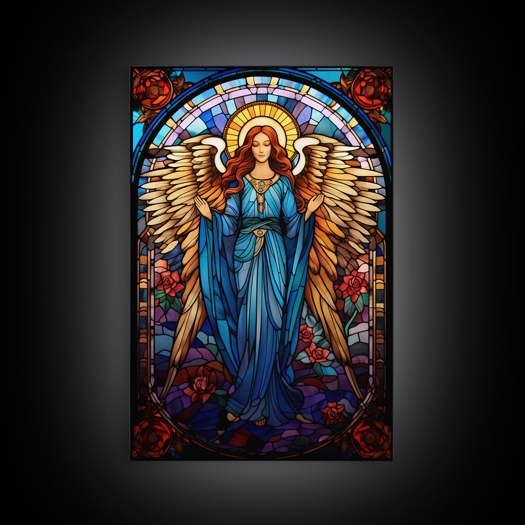 Angel, Fantasy Artwork Canvas Print, Wall Hanging, Portrait Art, Stained Glass Art, Mystical Wall Art, Tiny House Decor, Gift For Women