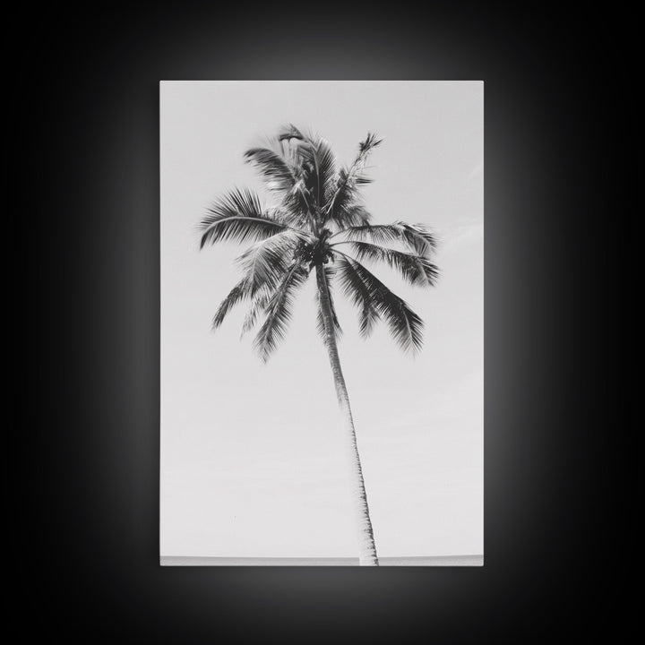 Palm Tree Wall Art, Tropical Art, Minimalist Art, Canvas Print, Wall Hanging, Portrait Art, Black And White Art, Living Room Wall Art