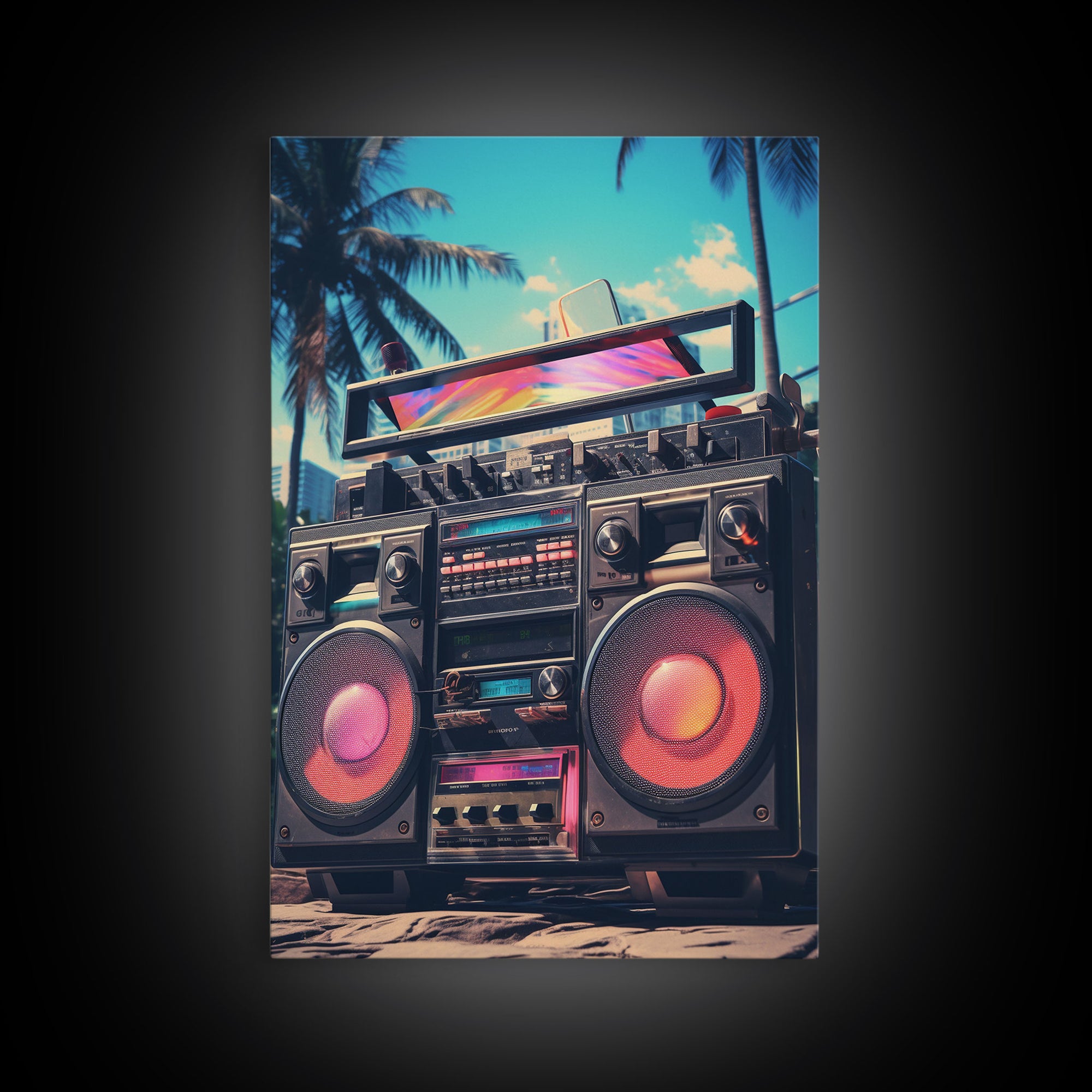 Vintage Boombox Canvas Print, 80s Vaporwave Aesthetic Wall Art, Boombox Print, cd boombox art, Music Studio Art, Studio Decor