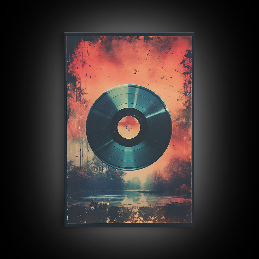 Vinyl Record Wall Art, Framed Canvas Print, Retro 1980s Style Wall Decor, Gift For Him, Gift For Audiophile