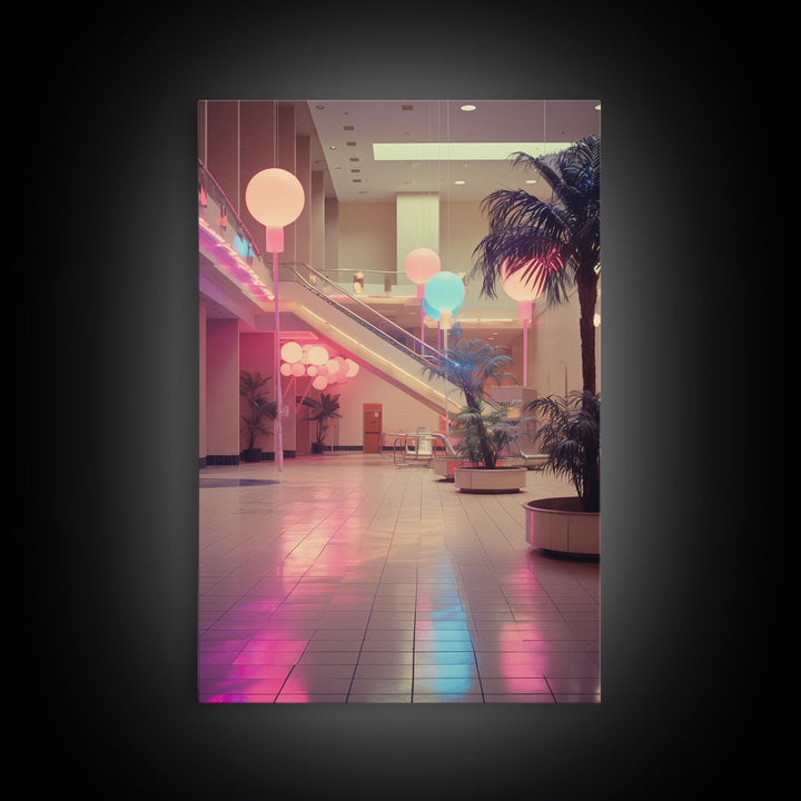 Photo Of A 1980s Mall, Framed Canvas Print, Liminal Spaces, Vaporwave Aesthetic Wall Art, Game Room Decor