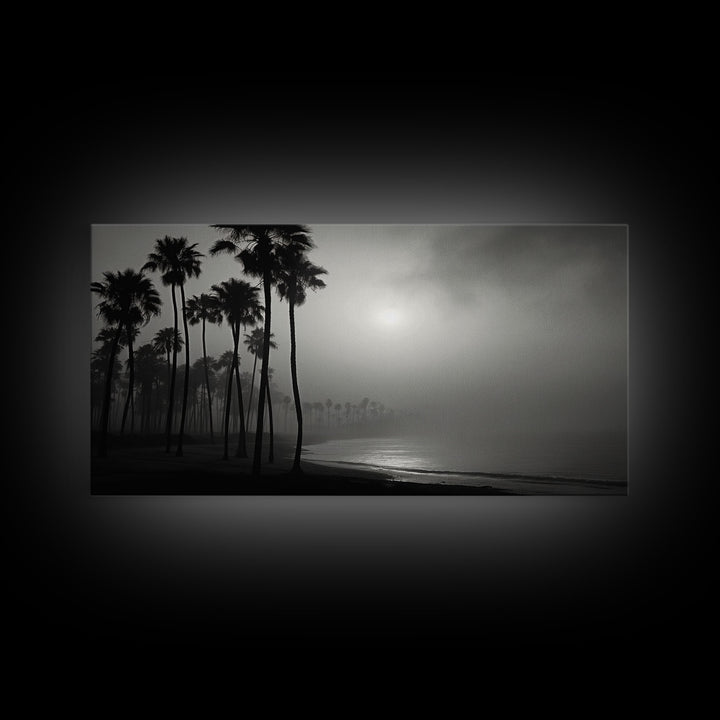 Black And White Florida Rain Storm, Framed Canvas Print, Liminal Art, Liminal Spaces, Framed Wall Art, Office Decor, Dark Moody Art