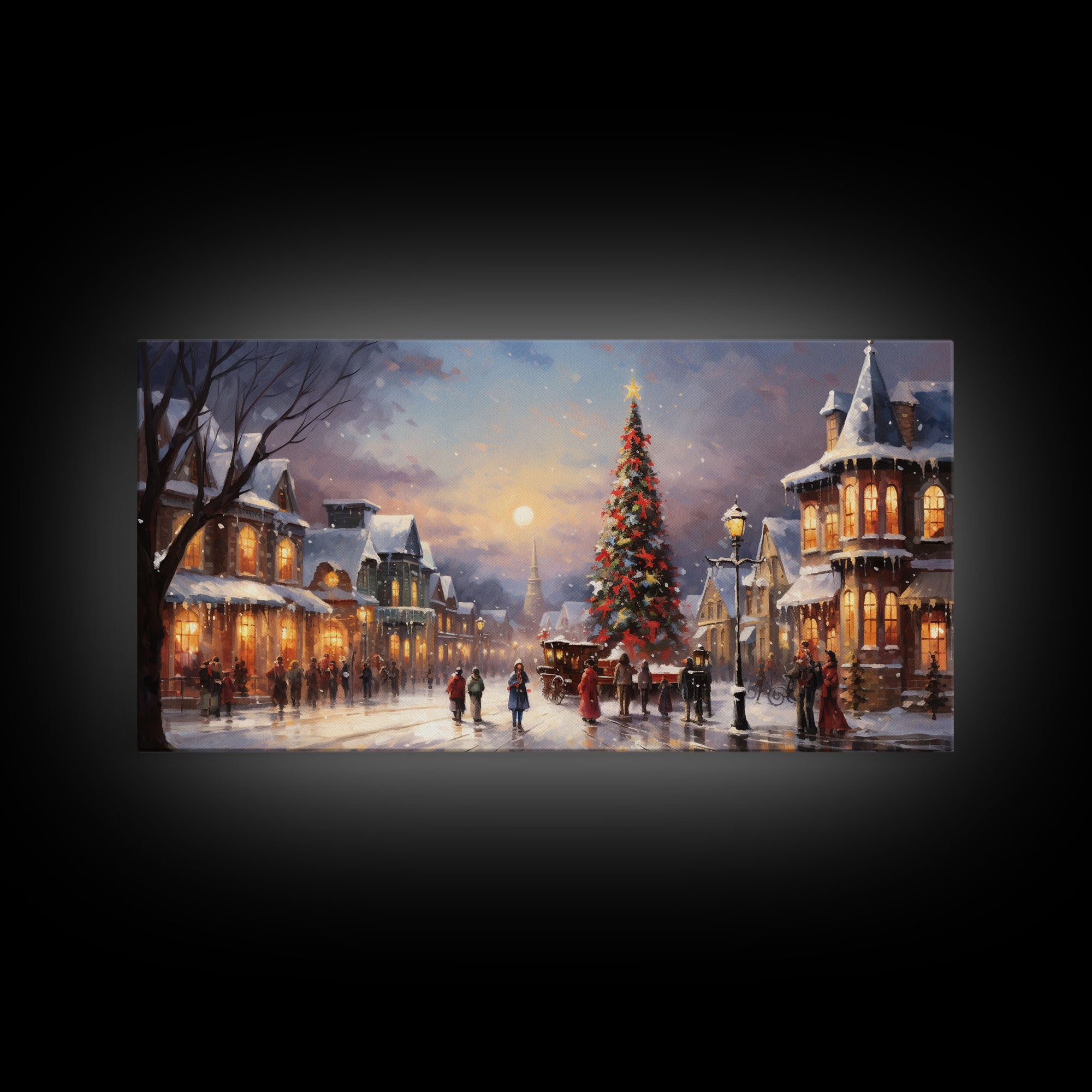 Christmas Tree In The Town Square - Winter Art - Christmas Gift Idea - Framed Canvas Print - Winter Wall Decor, Winter Print Christmas Decor