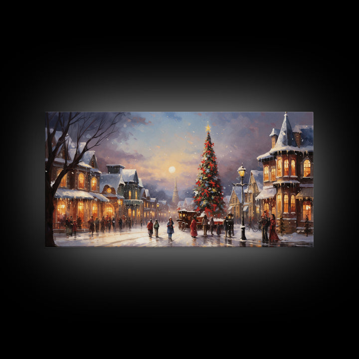 Christmas Tree In The Town Square - Winter Art - Christmas Gift Idea - Framed Canvas Print - Winter Wall Decor, Winter Print Christmas Decor