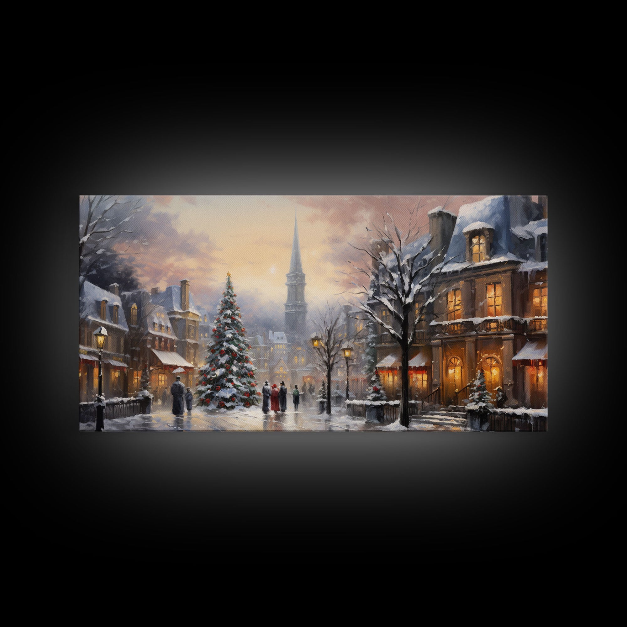 Christmas Village Winter Wonderland Canvas Print, Framed Wall Art, Christmas Decor, Retro Christmas Oil Painting, Christmas Art