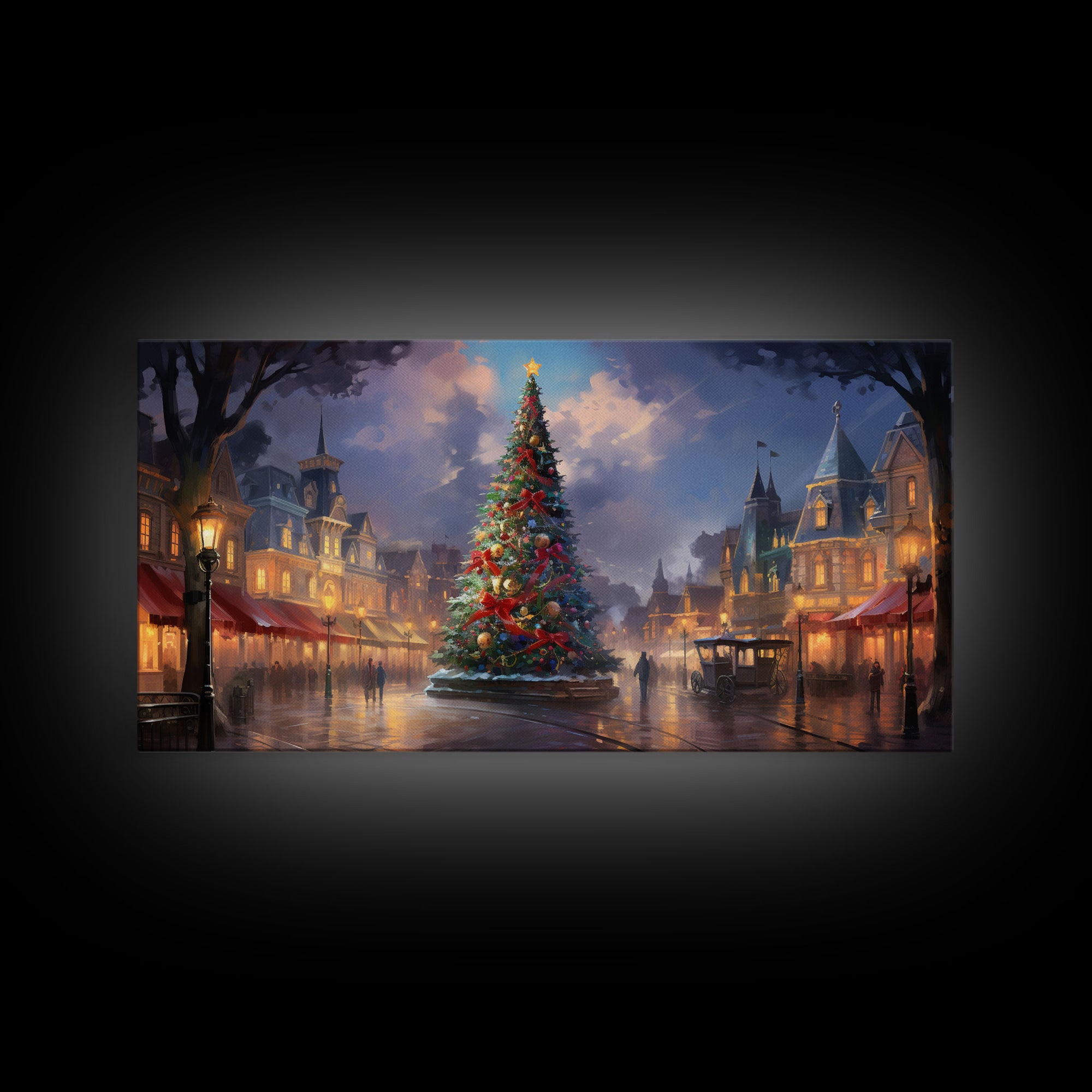 Christmas Decor Handmade, Framed Canvas Print, Beautiful Winter Wonderland Christmas Village, Christmas Tree Art