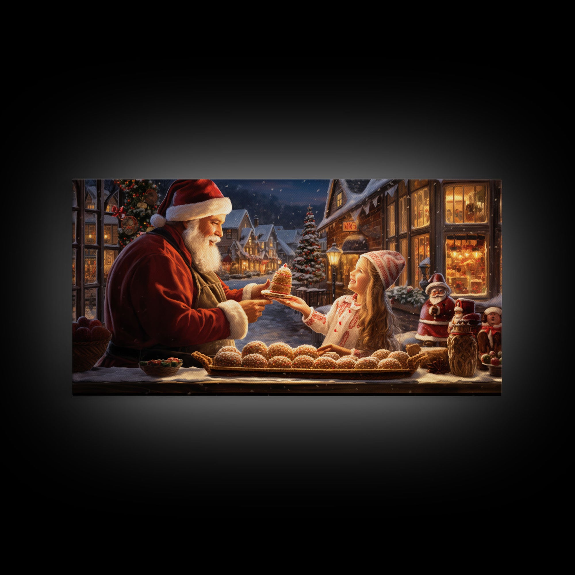 Santa Art Canvas Print - Santa Sharing a Cake - Christmas Art - Santa Art Print - Christmas Wall Art - Santa Decor - Christmas Art Print