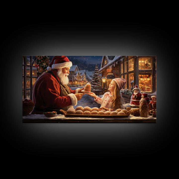 Santa Art Canvas Print - Santa Sharing a Cake - Christmas Art - Santa Art Print - Christmas Wall Art - Santa Decor - Christmas Art Print