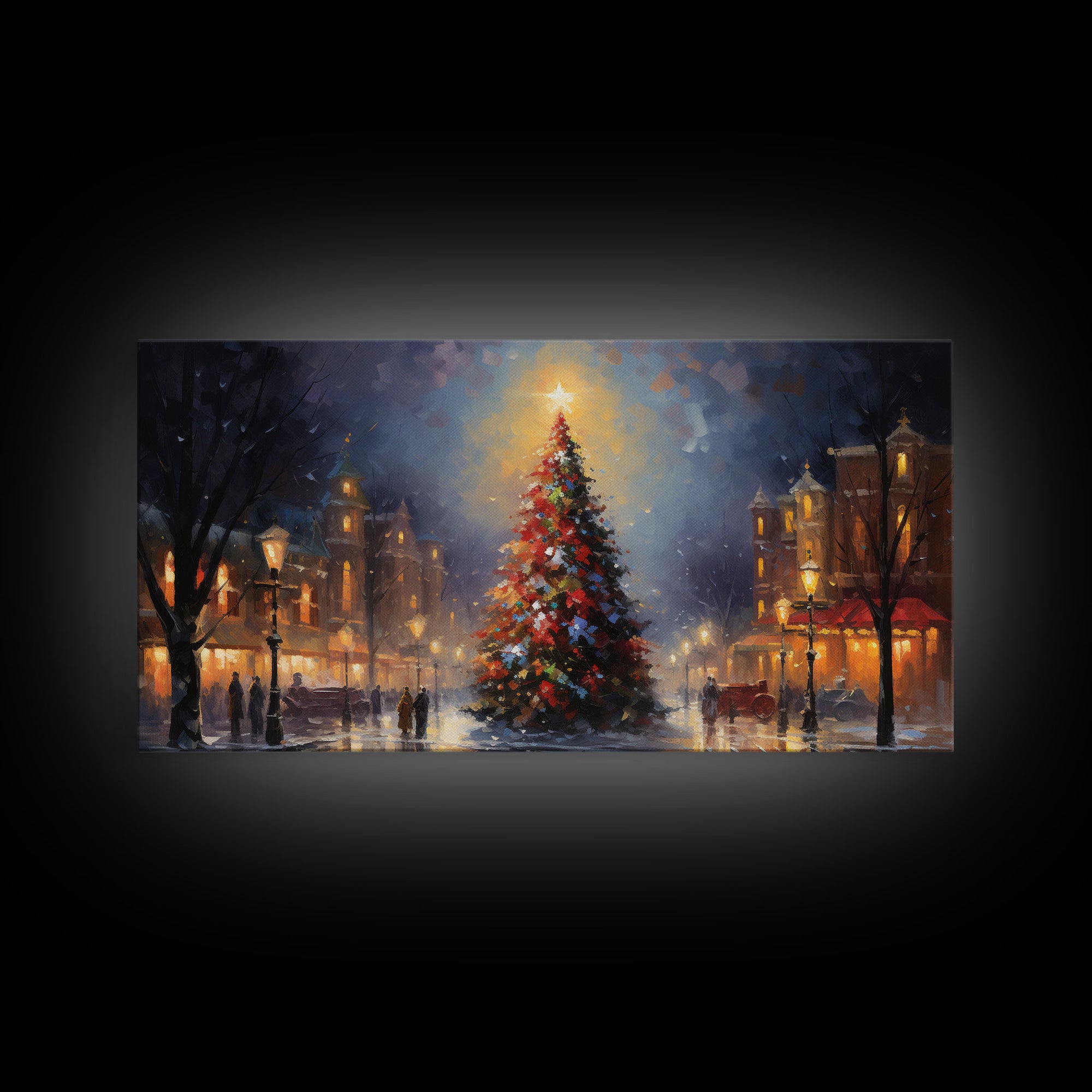 Retro Christmas Village Framed Christmas Wall Art - Framed Christmas Art - Canvas Art - Winter Decor - Winter Wonderland Centerpiece