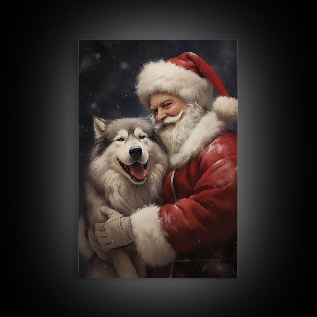 Santa Claus and his Alaskan Malamute, Christmas Wall Art, Dog Gift, Christmas Dog, Winter Wall Art, Santa Decor, Santa Art Print