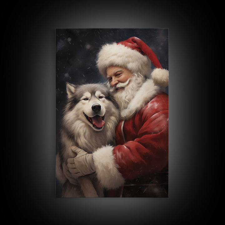 Santa Claus and his Alaskan Malamute, Christmas Wall Art, Dog Gift, Christmas Dog, Winter Wall Art, Santa Decor, Santa Art Print