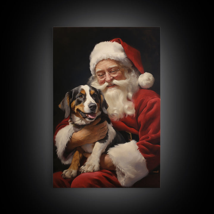 Santa Claus And His Beagle, Christmas Wall Art, Dog Gift, Christmas Dog, Winter Wall Art, Santa Decor, Santa Art Print, Cute Dog Print