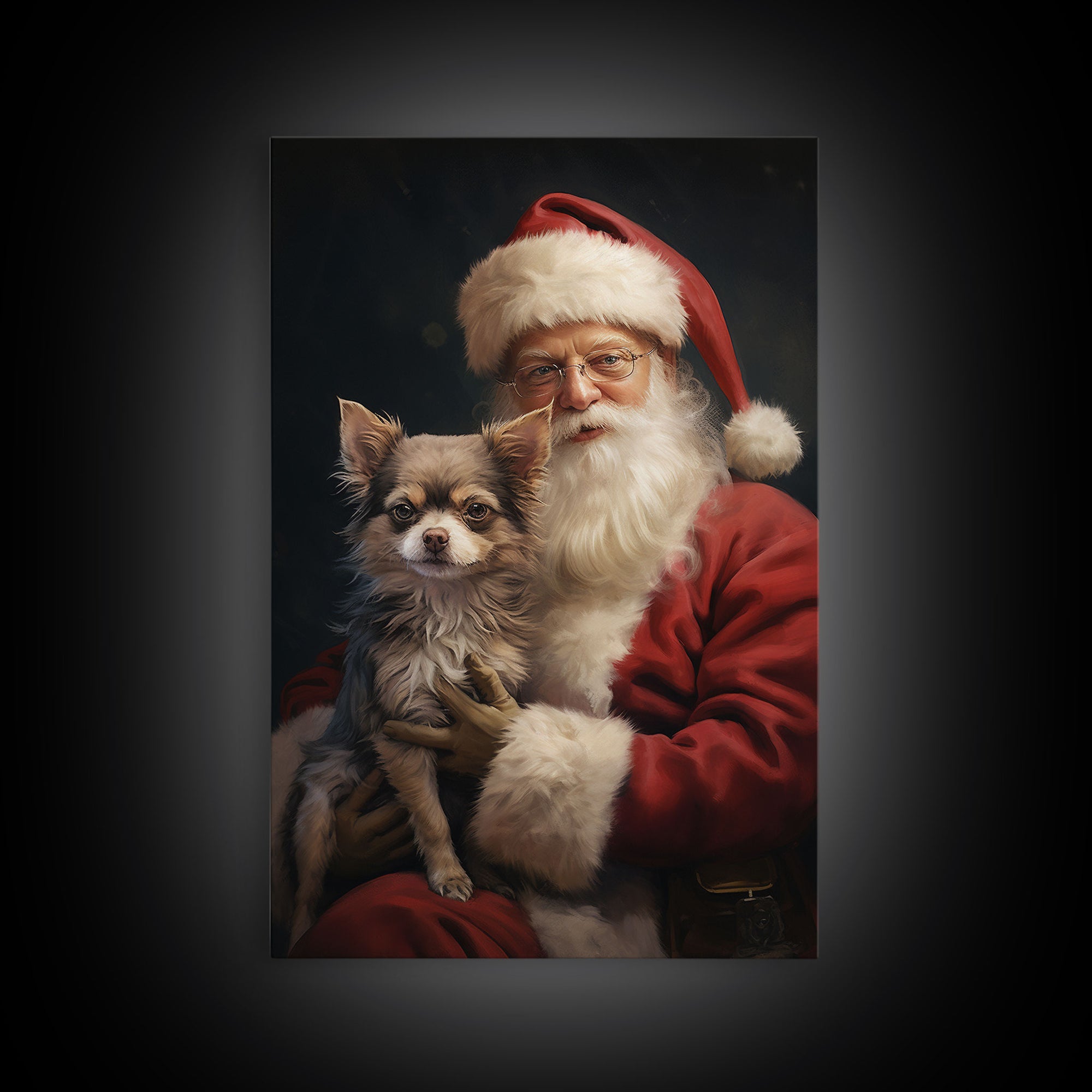 Santa Claus And His Chihuahua, Christmas Wall Art, Christmas Dog, Winter Wall Art, Santa Decor, Santa Art Print, Farmhouse Christmas