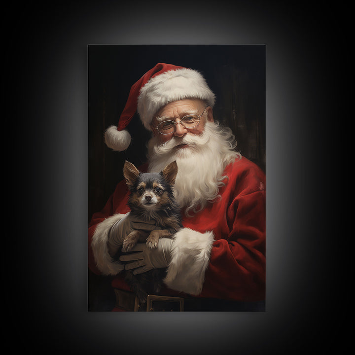 Santa Claus And His Chihuahua, Christmas Wall Art, Christmas Dog, Winter Wall Art, Santa Decor, Santa Art Print, Farmhouse Christmas