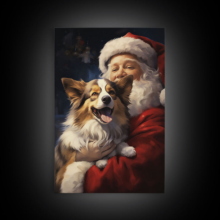 Santa Claus And His Corgi, Christmas Wall Art, Christmas Dog, Winter Wall Art, Santa Decor, Santa Art Print, Farmhouse Christmas