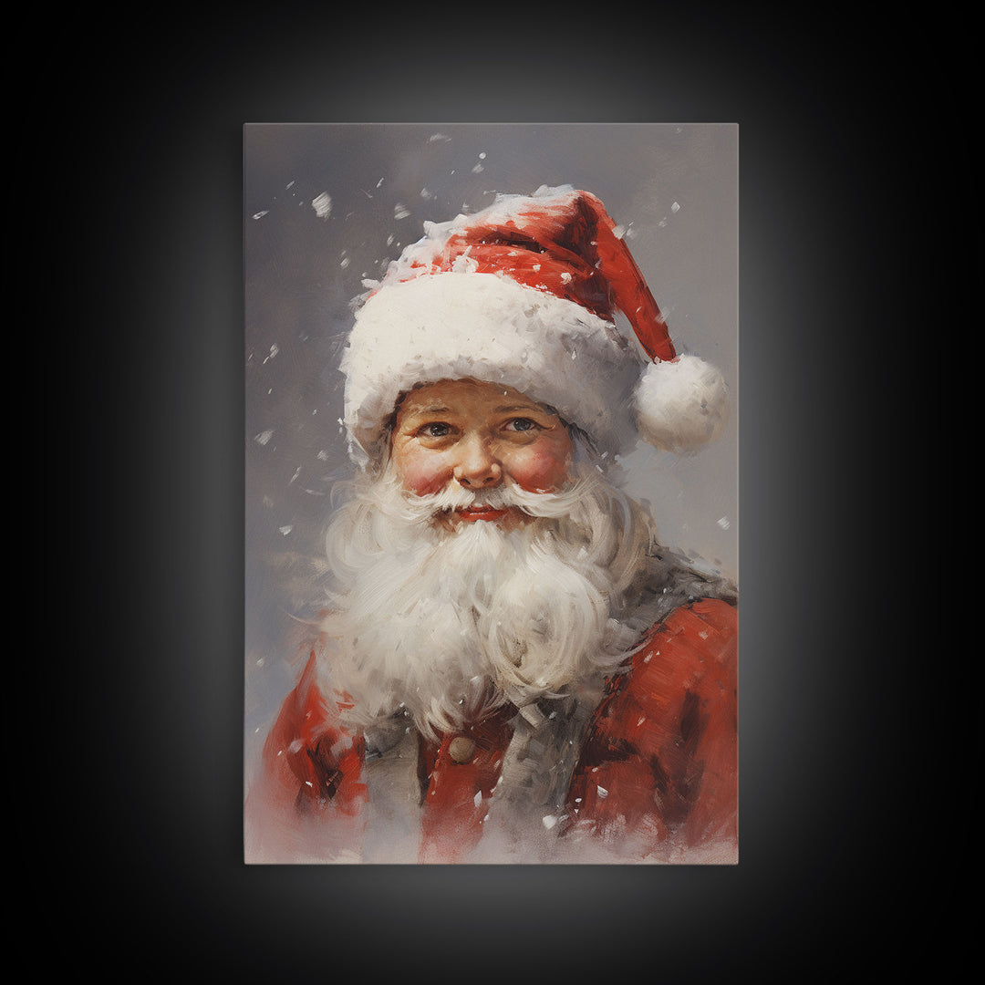 Santa Painting, Santa Print, Framed Canvas Print, Christmas Decor, Portrait of Santa, Farmhouse Christmas, Minimalist Christmas Art