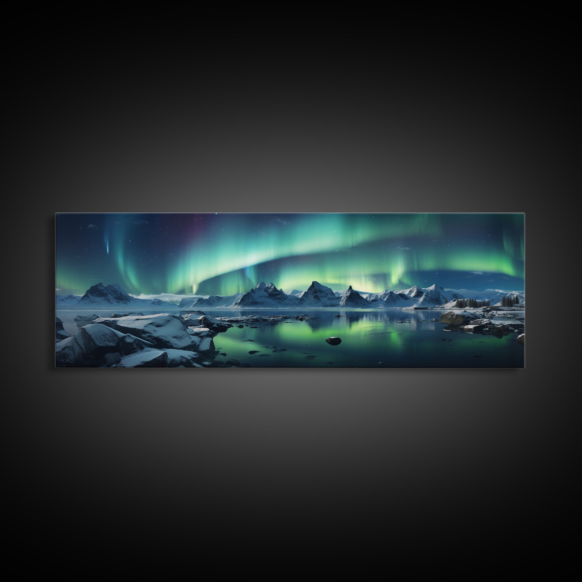Northern Lights, Aurora Borealis, Framed Canvas Print, Beautiful Alaskan Winter Landscape Painting, Moody Art, Unique Wall Art