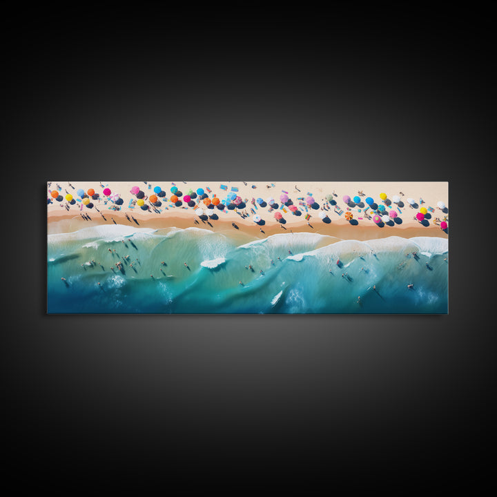 Bird's Eye View Of The Beach, Framed Canvas Print, Beach Seascape Oil Painting Print, Pebble Beach, Myrtle Beach Art, Charleston Art