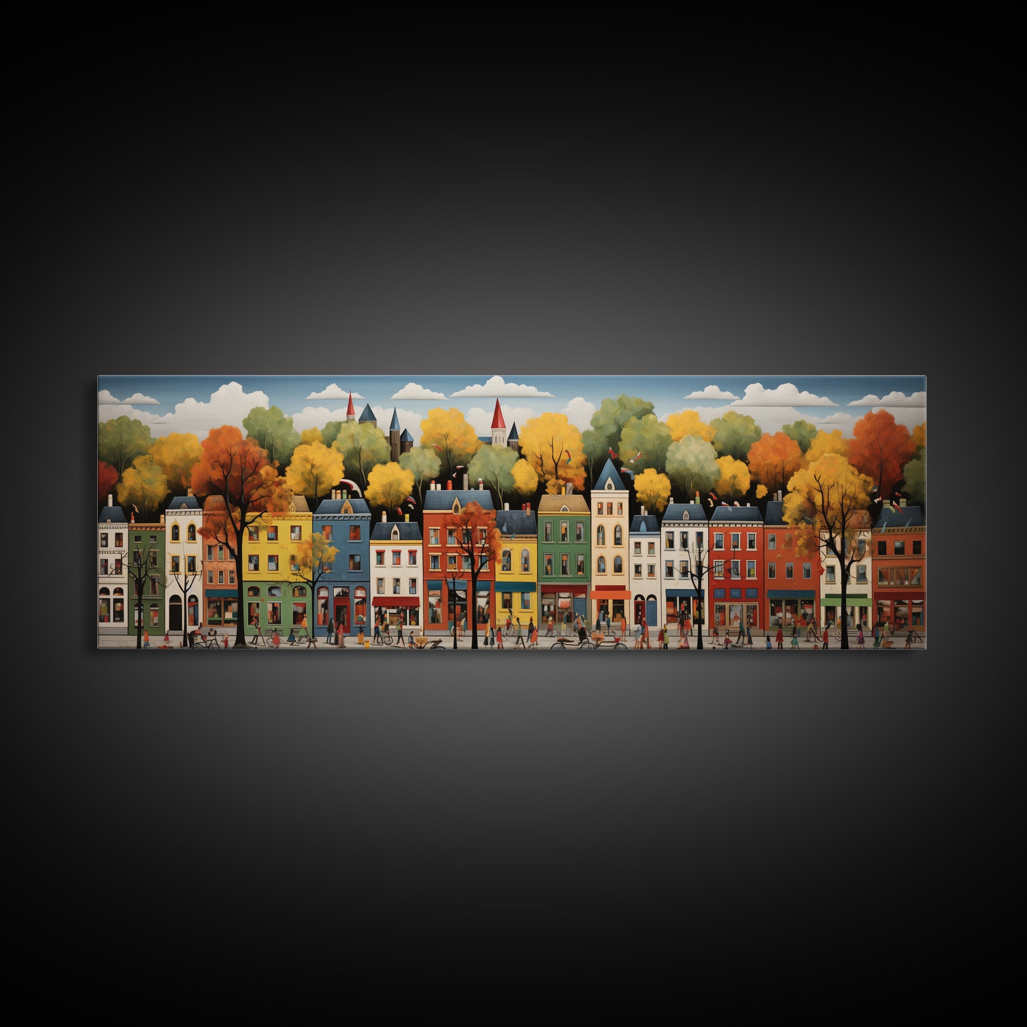 Boston Row Houses - Framed Canvas Print - Colorful Wall Art - Panoramic Print - Boston In The 1800s