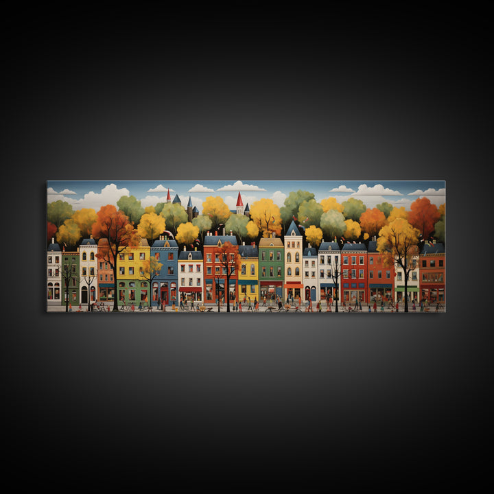 Boston Row Houses - Framed Canvas Print - Colorful Wall Art - Panoramic Print - Boston In The 1800s