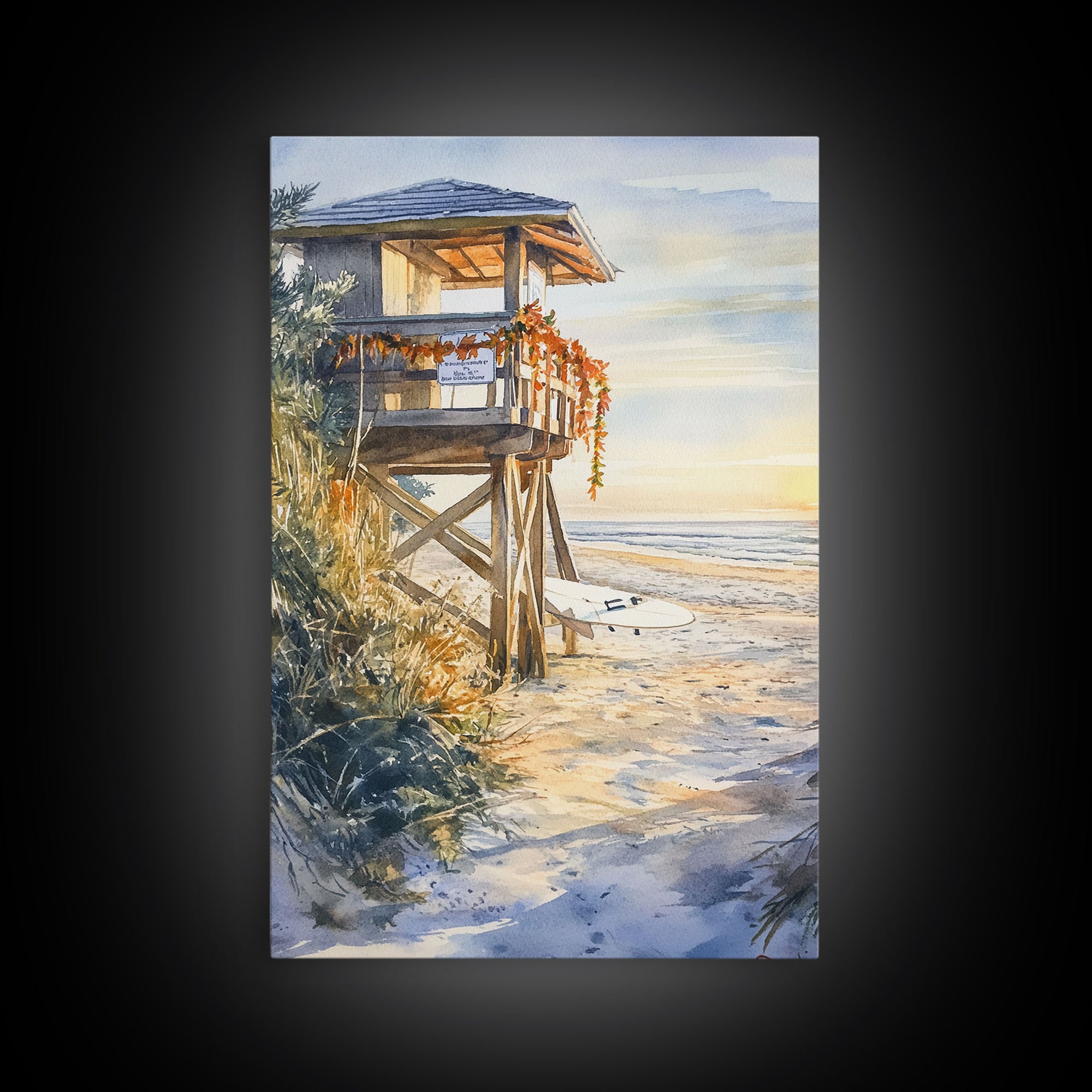 Lifeguard Shack Decorated For Christmas, Tropical Christmas Wall Art, Canvas Print, Wood Framed Wall Art, Christmas Vintage, Christmas