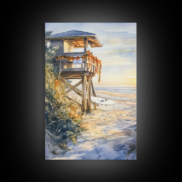 Lifeguard Shack Decorated For Christmas, Tropical Christmas Wall Art, Canvas Print, Wood Framed Wall Art, Christmas Vintage, Christmas