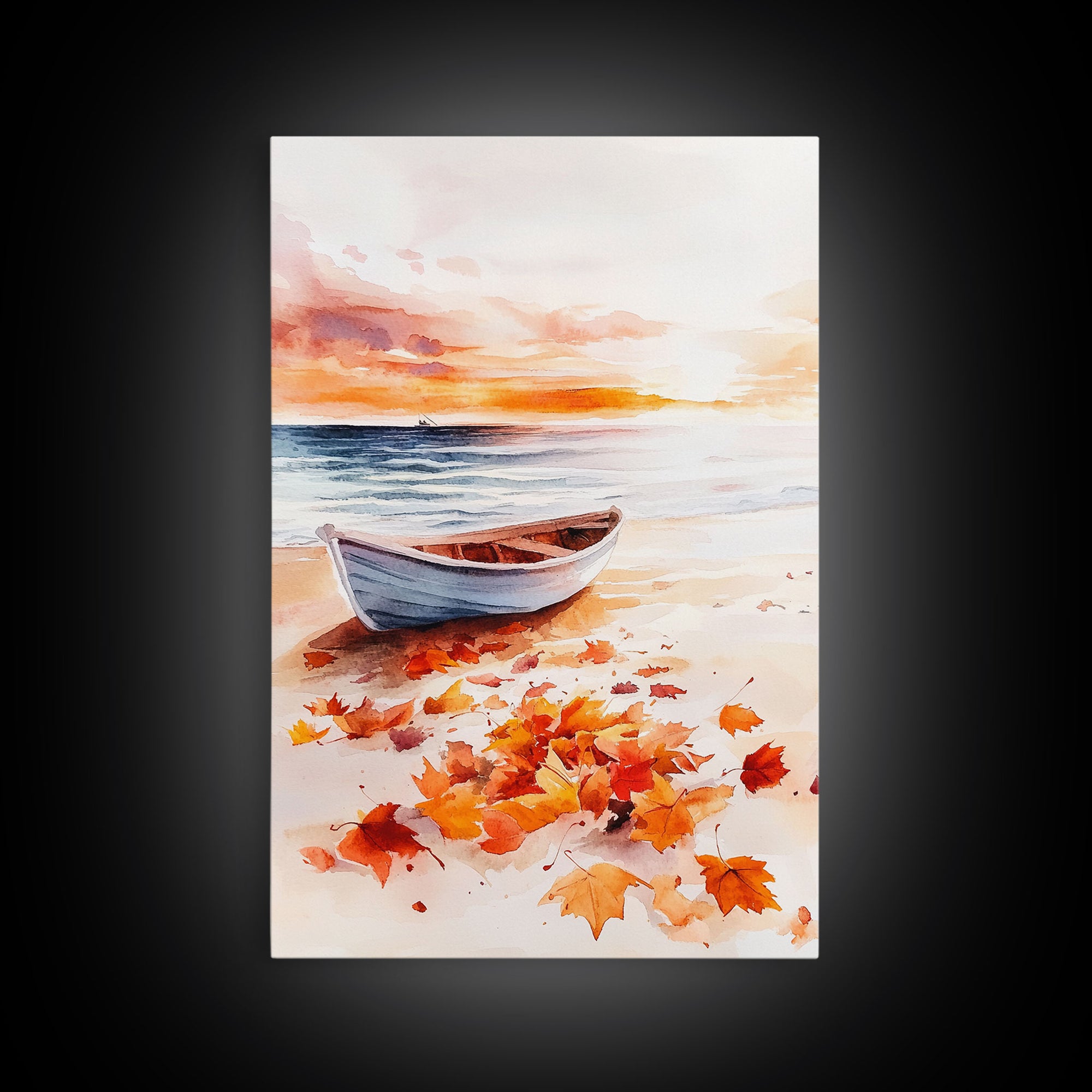 Canoe On A Serene Fall Lake, Framed Canvas Print, Autumn Decor, Fall Wall Art, Fall Poster, Autumn Prints Wall Art