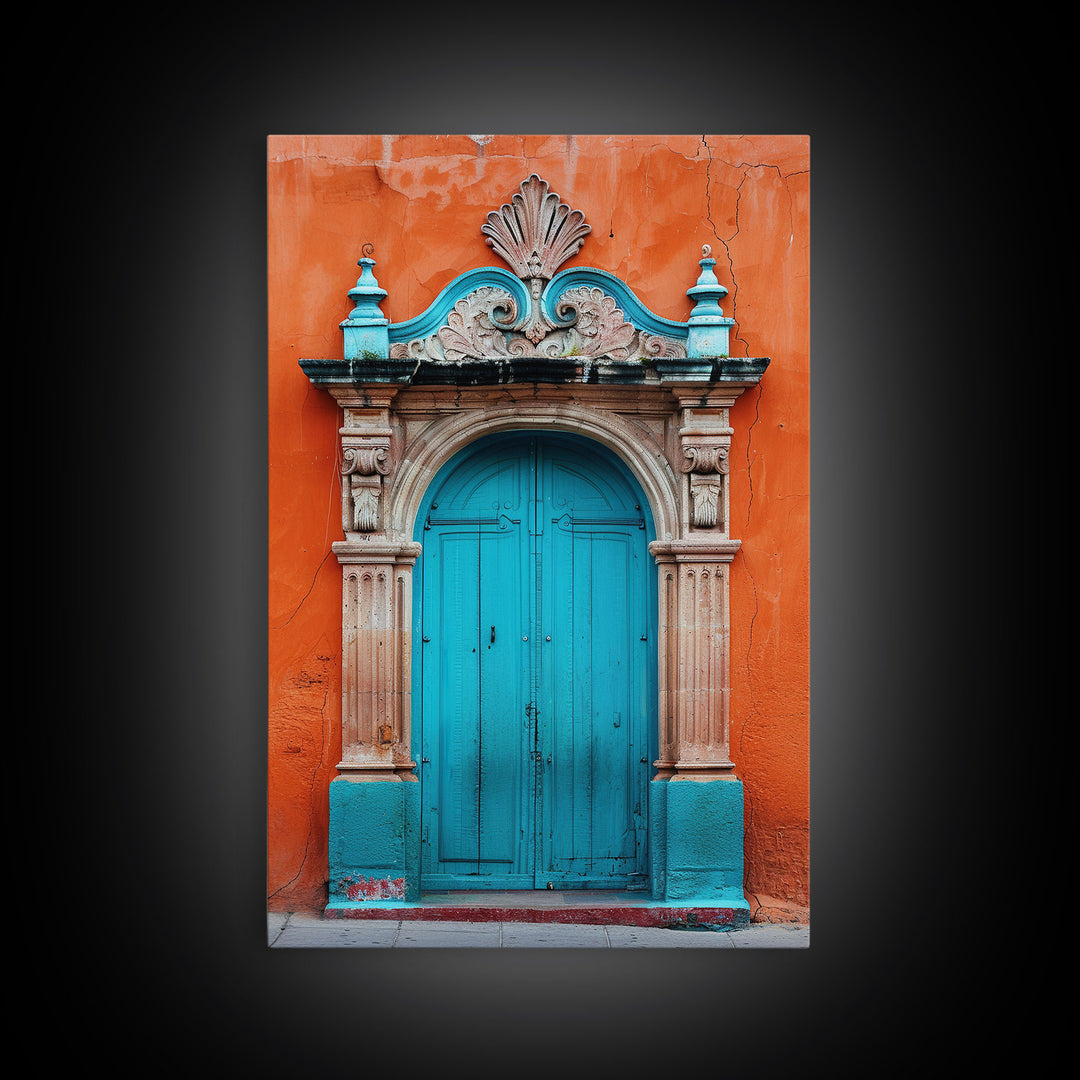 Change1 Mexican Wall Art, Colorful Mexican Door Architecture Painting Framed Canvas Print, Traditional Hacienda Architecture, Ready To Hang