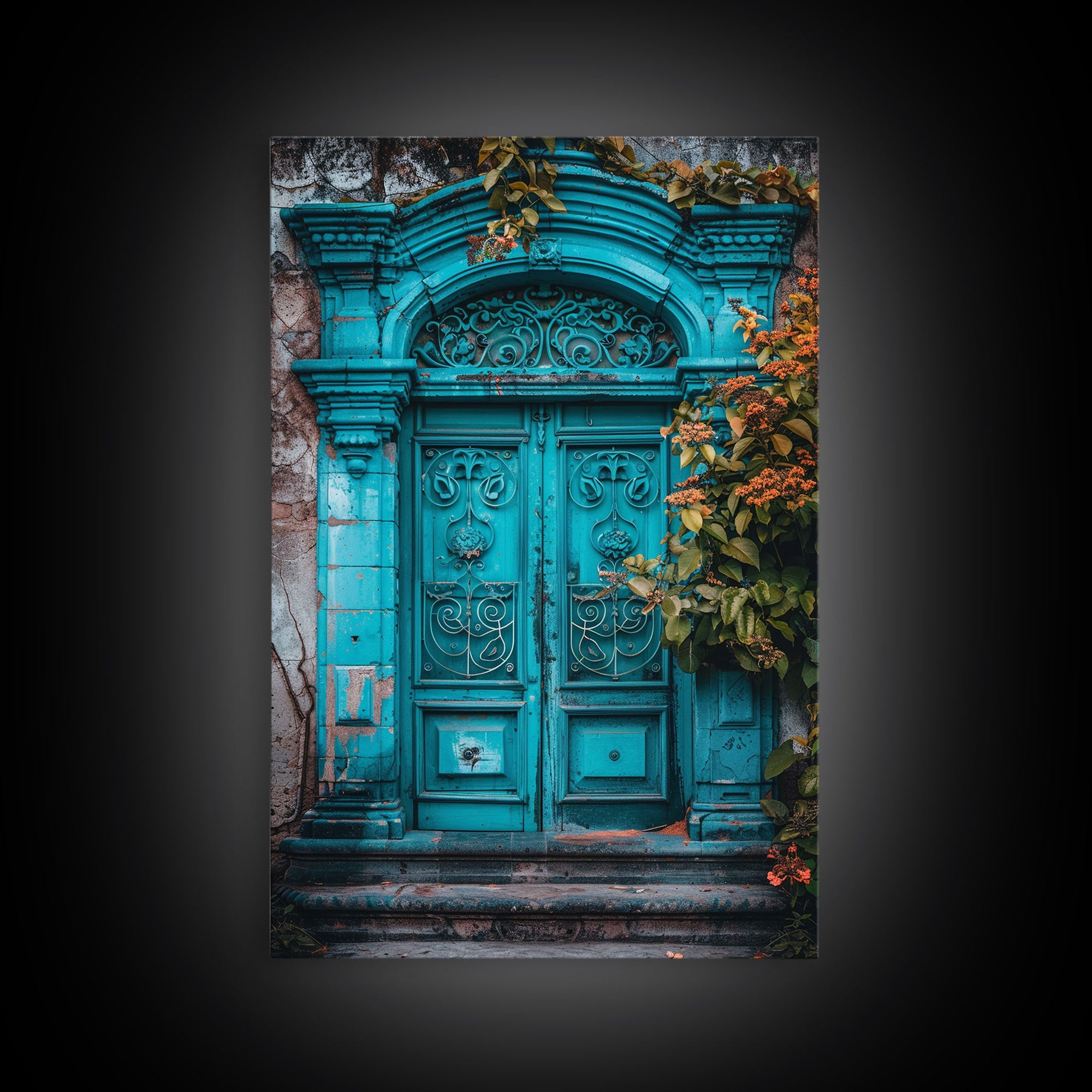 Change23 Mexican Wall Art, Colorful Mexican Door Architecture Painting Framed Canvas Print, Traditional Hacienda Architecture, Ready To Hang