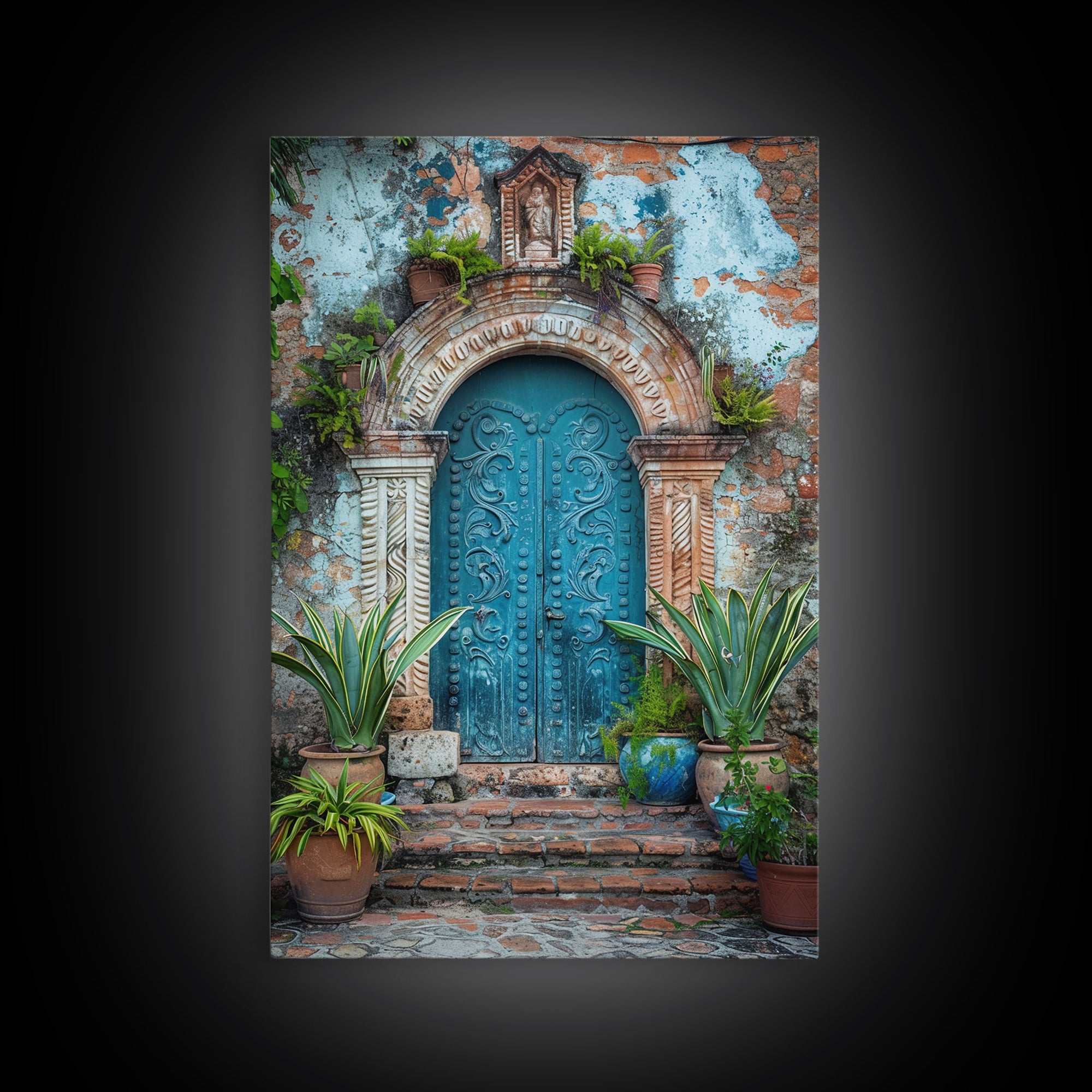 Change324 Mexican Wall Art, Framed Canvas Print, Old Town Mexico Architecture Wall Art, Framed Art