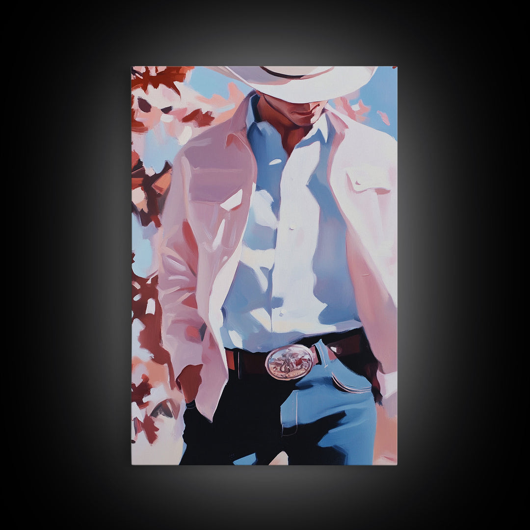 Cowboy Christmas Art Framed Canvas Print, Minimalist Holiday Decor Perfect Seasonal Gift Idea Wall Art 2024