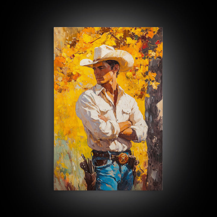 Cowboy with Autumn Foliage Canvas Print, Vibrant Fall Decor, Perfect Fall Wall Art, Seasonal Home Decor, Western Art, Framed Canvas Print