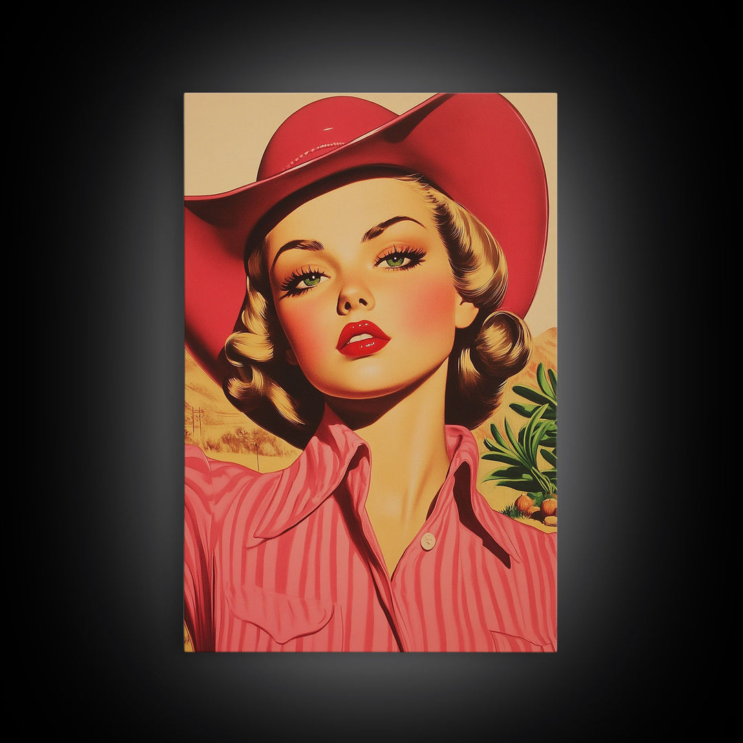 Blonde Cowgirl in Fall Forest Canvas Print, Autumn Wall Art, Farmhouse Fall Decor, Seasonal Holiday Decor, Vintage Western Art, Canvas Print