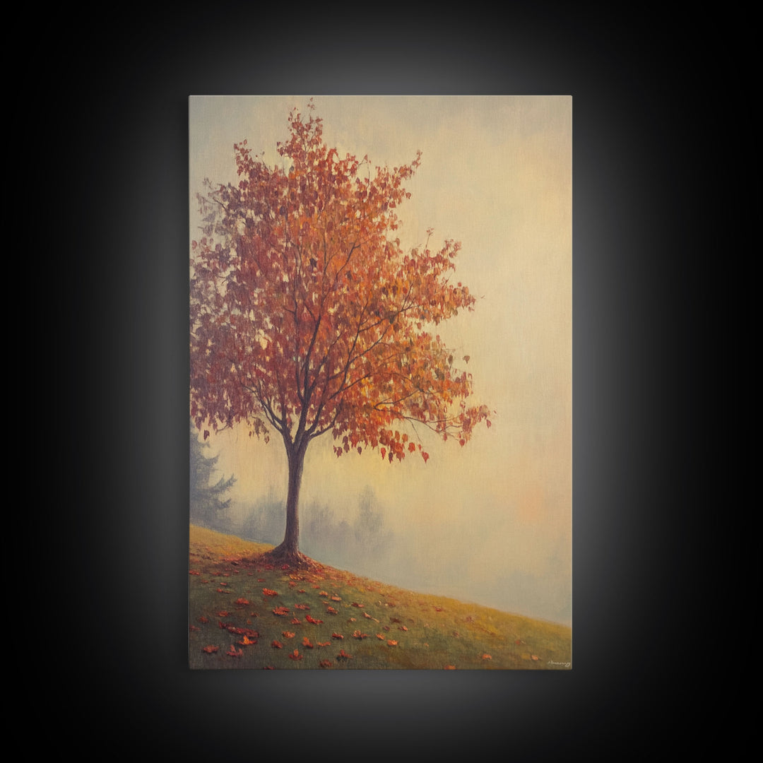 Framed Canvas Print of a Fall Landscape with Vibrant Autumn Tree and Leaves, Seasonal Wall Art, Best Gift Idea, Modern Farmhouse Decor
