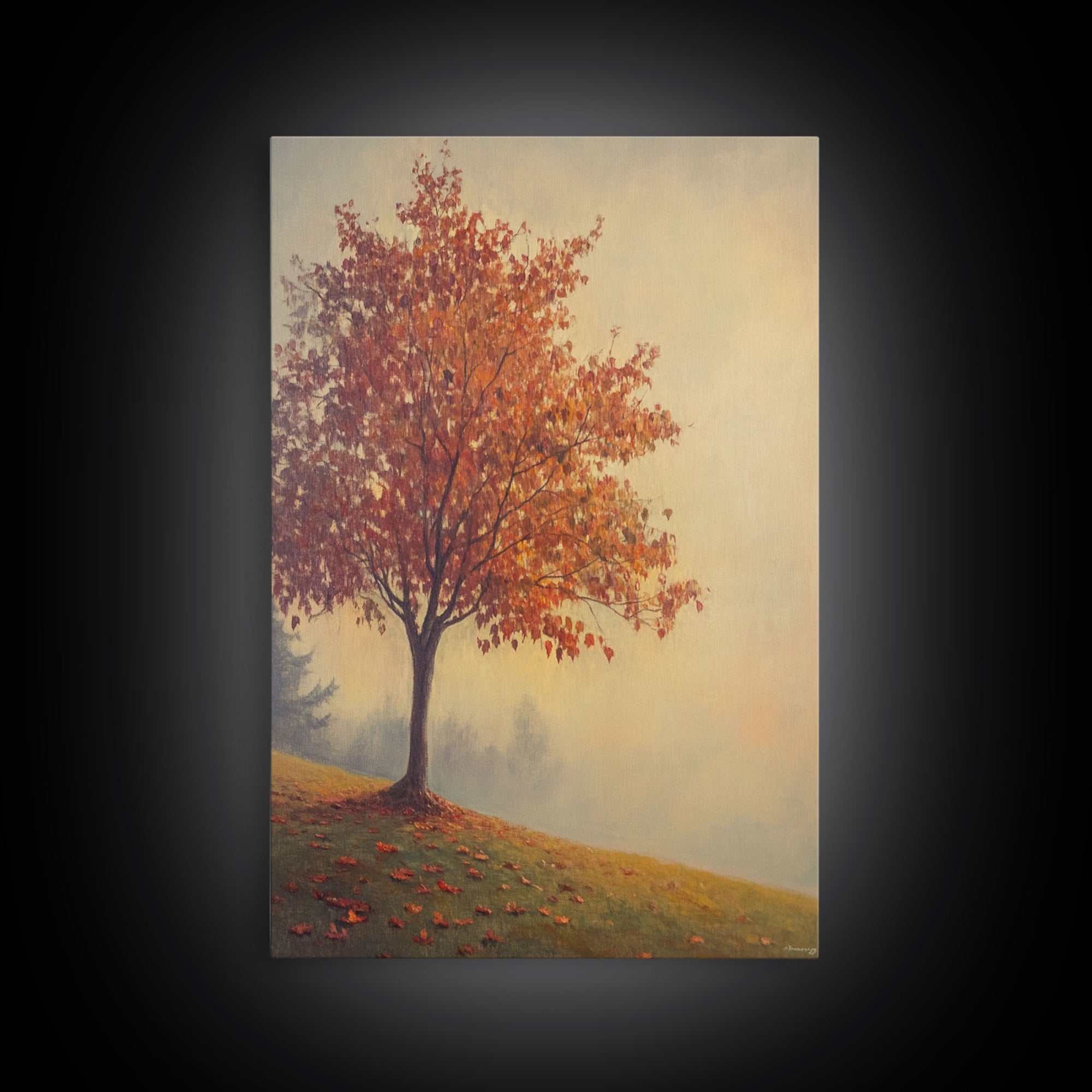 Framed Canvas Print of a Fall Landscape with Vibrant Autumn Tree and Leaves, Seasonal Wall Art, Best Gift Idea, Modern Farmhouse Decor